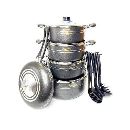 Amel 16 Pcs Non-Stick Aluminium Cookware Set – Black