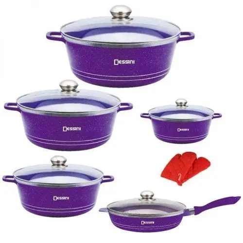Dessini 12 Pcs Non-Stick Aluminium Cookware Set - Purple