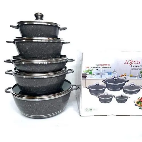 Non-Stick Granite Coated Cookware Set - 10pcs - Black